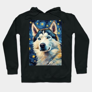 Siberian Husky Painting Dog Breed in a Van Gogh Starry Night Art Style Hoodie